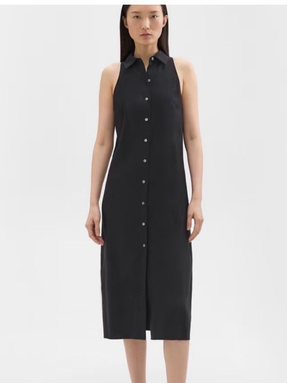 NWT Theory Black Sleeveless Button-Front Midi Shirt Dress P